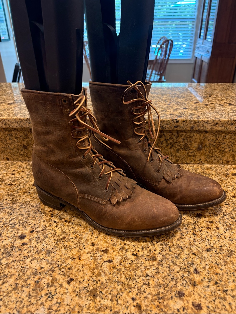 JUSTIN Mens 12 VINTAGE 545 LEATHER KILTIE Roper BOOTS  LACE UP BROWN WESTERN